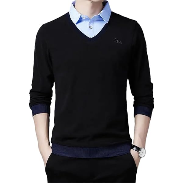 Amazon.com: Men Fake Two Piece Polo Shirt Long Sleeve Warm Autumn